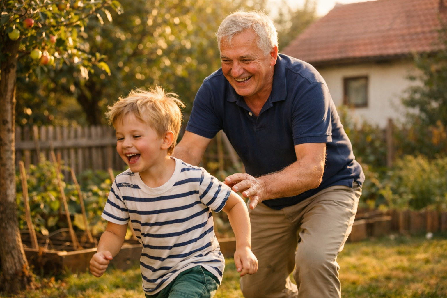 Mann sitzt erschöpft auf einer Gartenbank während eines Kindergeburtstags