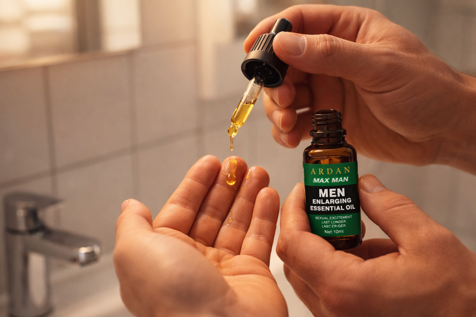 Hænder påfører ARDAN olie — 10-minutters ritualet