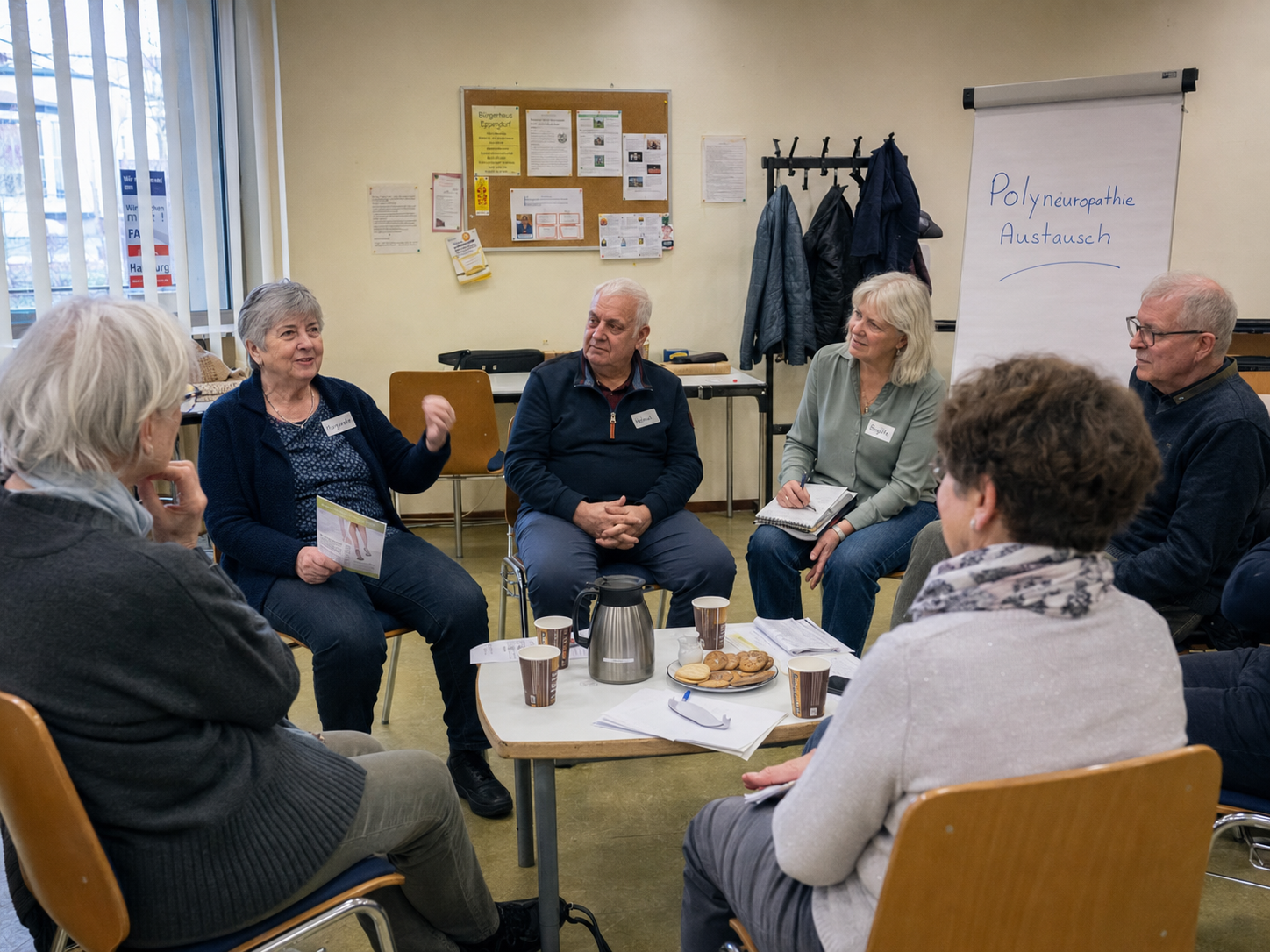 Treffen einer neuropathy support group in einem Gemeindezentrum in Hamburg-Eppendorf