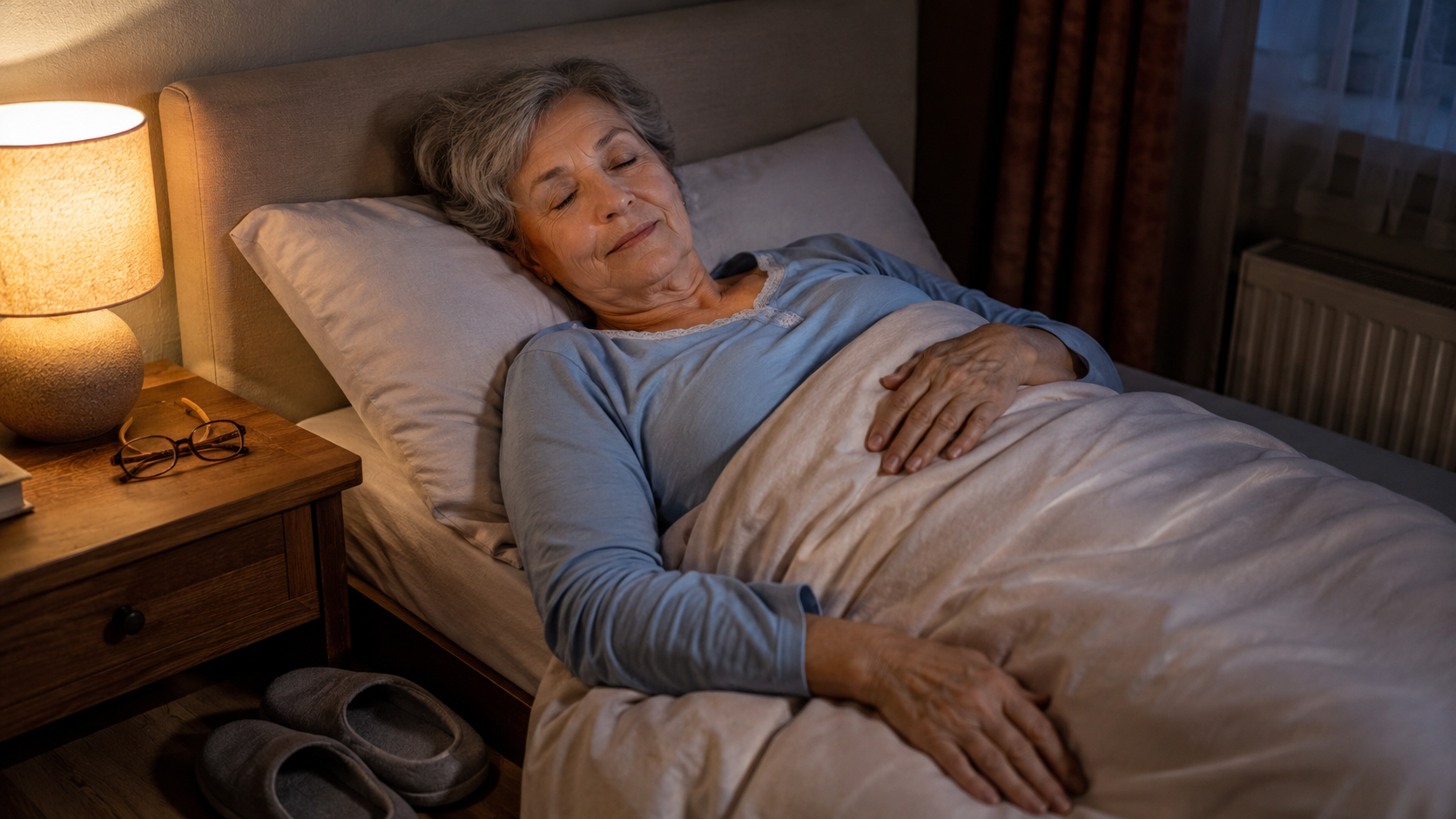 A restful night: woman lying relaxed under the doona