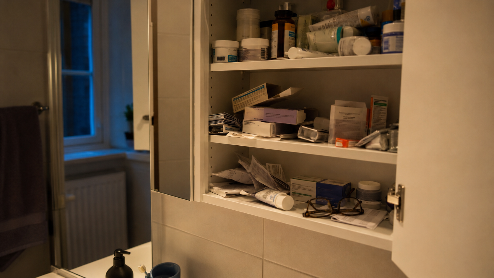 Woman sitting in her bedroom in the evening, thoughtful before bed